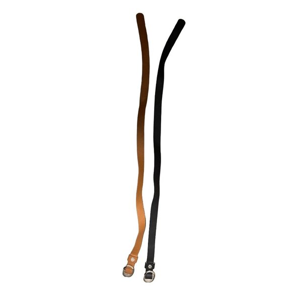 Women's ML Belt Set 2pcs Black & Brown Faux Leather Oval Buckles 41in Adjustable - Picture 1 of 13